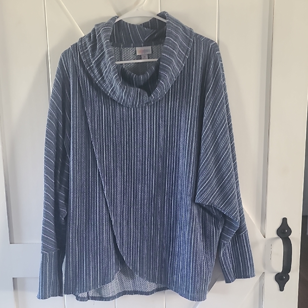 Lularoe Kristen Striped Blue Cowl Neck Sweater